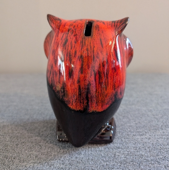 Canuck Pottery, Orange/Red and Black Owl Bank, Evangeline Glaze - Picture 2 of 6